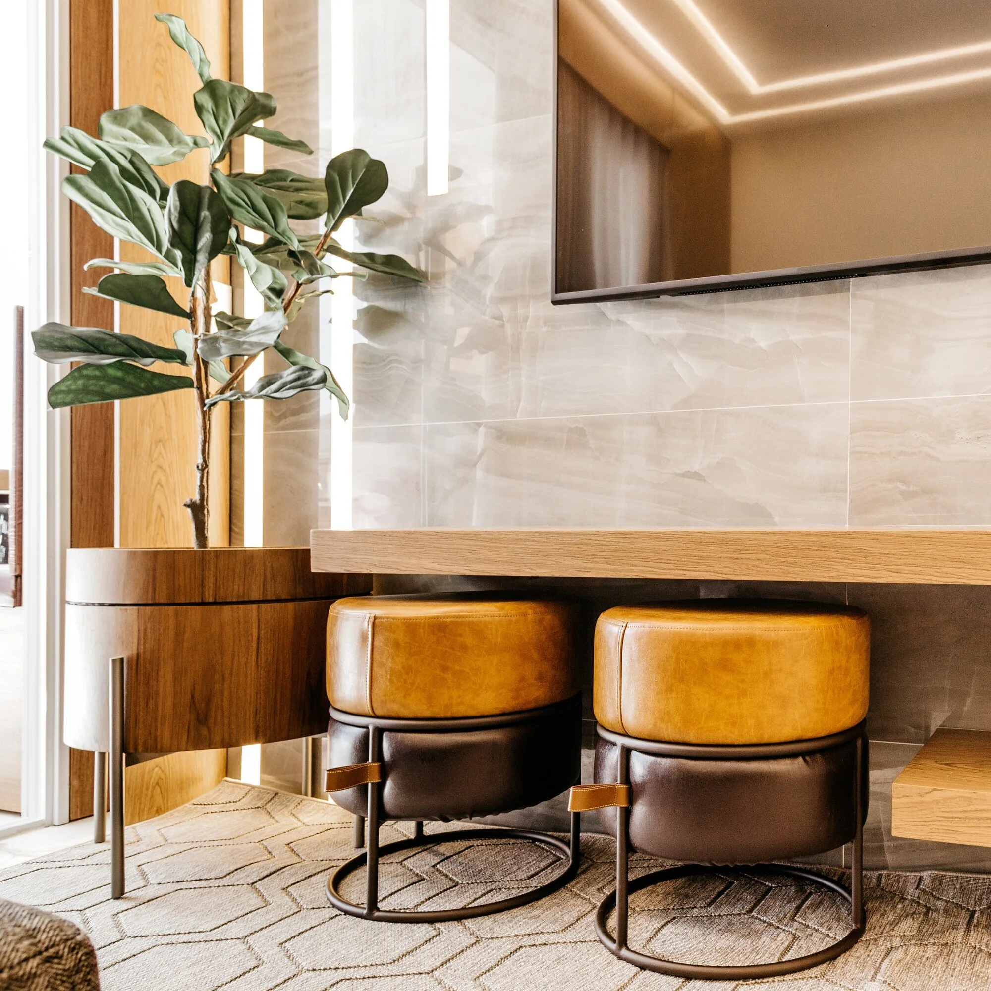 Softly lit Tokyo home interior with warm chandelier glow